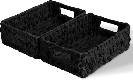 GRANNY SAYS Wicker Storage Baskets for Shelves, Water Hyacinth Basket with Scalloped Edge, Storage Wicker Baskets for Pantry, Large, 2-Pack