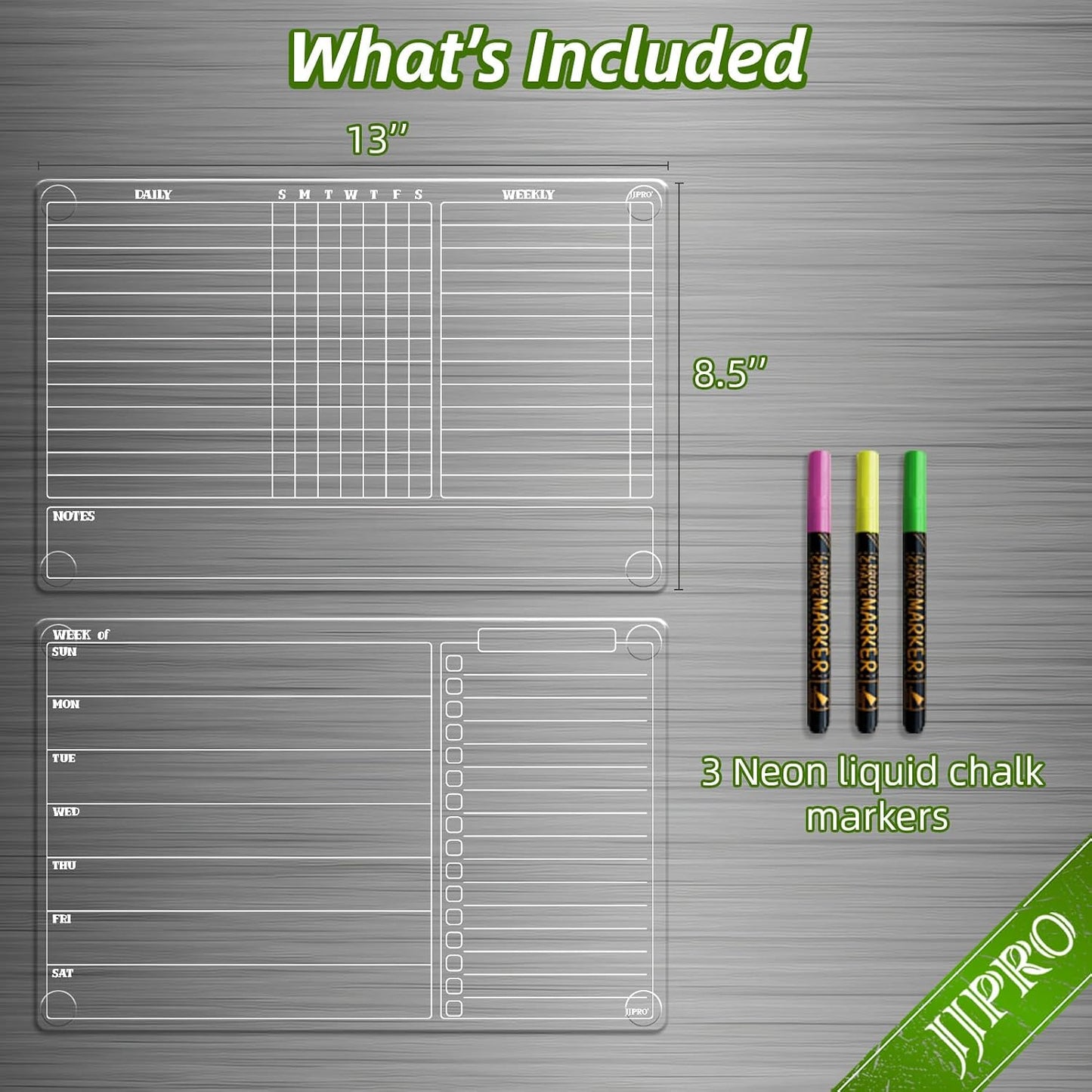 JJPRO Non-Magnetic Clear Weekly Planner & to Do List for Fridge, 8.5"x13" Dry Erase to Do List WhiteBoard,Reuasble Weekly Calendar for Refrigerator,Cabinet,Wall&Glass, All Smooth Surfaces