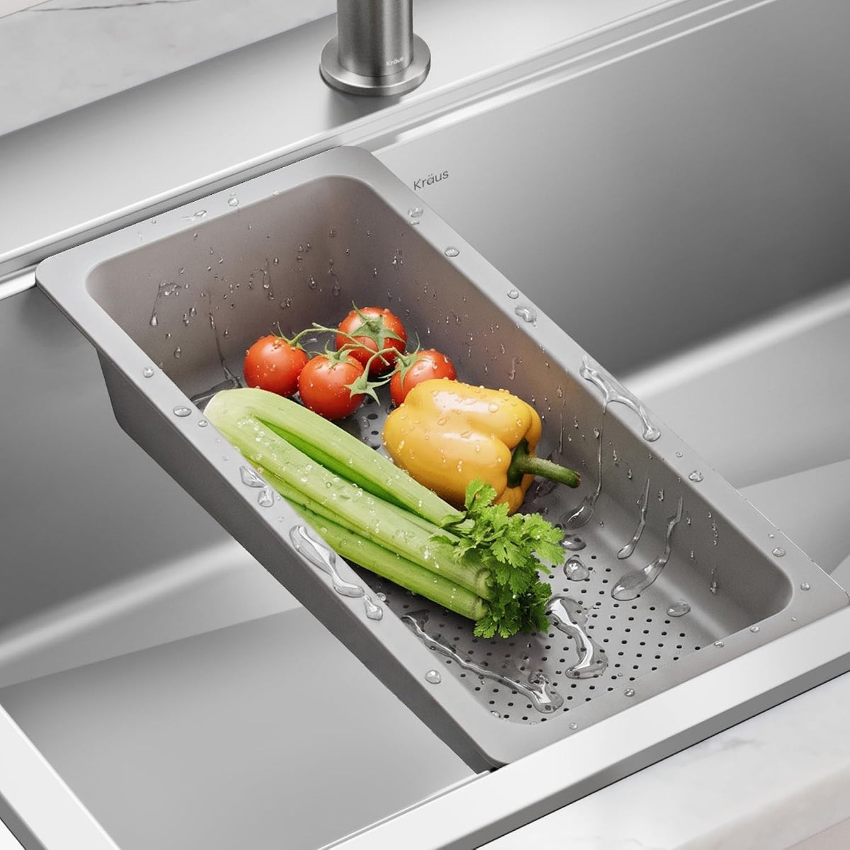 KRAUS Expandable Colander for Kitchen Sink/Over the Sink Colander, Lt Grey