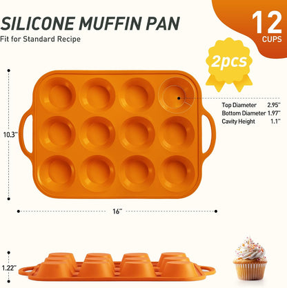 2 Packs 12 Cups Silicone Muffin Pan for Baking with Metal Reinforced Frame Regular Size Cupcake Pan Tray Egg Bites Silicone Cookie Molds Muffin Tin Tart Pans Sheet Set for Oven Dishwasher Safe