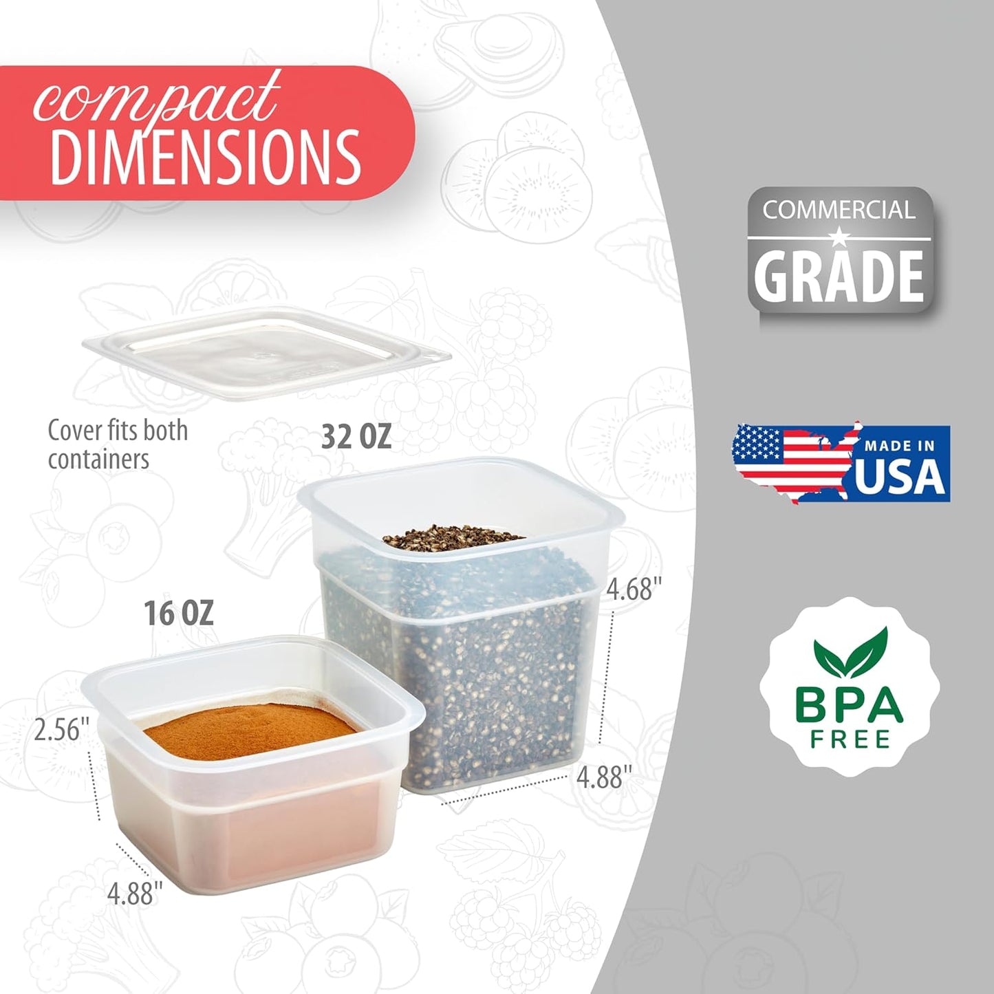 Cambro Food Storage Containers with Lids - Translucent (Microwave Safe and BPA-Free) - 16 and 32 oz (ounce) Food Storage Container - (20 Piece Set)