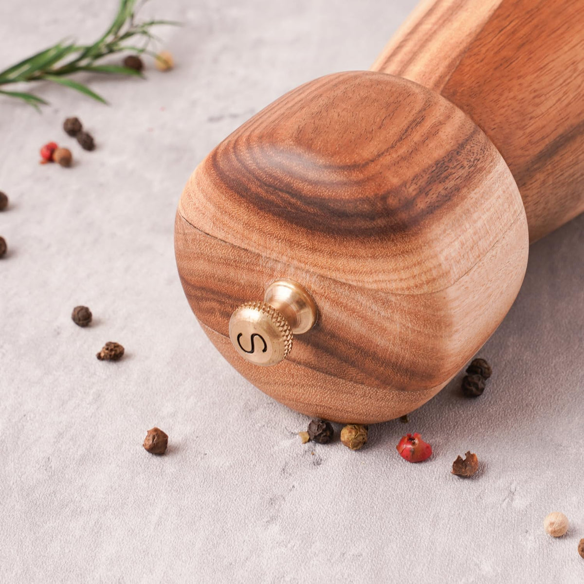 Pepper Grinder, Pepper Mill with Adjustable Stainless Steel, Acacia Wood, 14 cm/5 inch Height, Bottom Dia: 6 cm/2.36 inch (Tray is NOT Included)