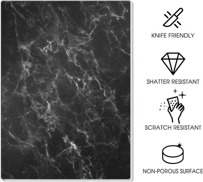 JAMBALAY Tempered Glass Cutting Boards for Kitchen, Gold 12"x8" & 16"x12" Glass Cutting Board Set with Marble Design, With Non Slip Foot, Shatter and Heat Resistant, Dishwasher Safe