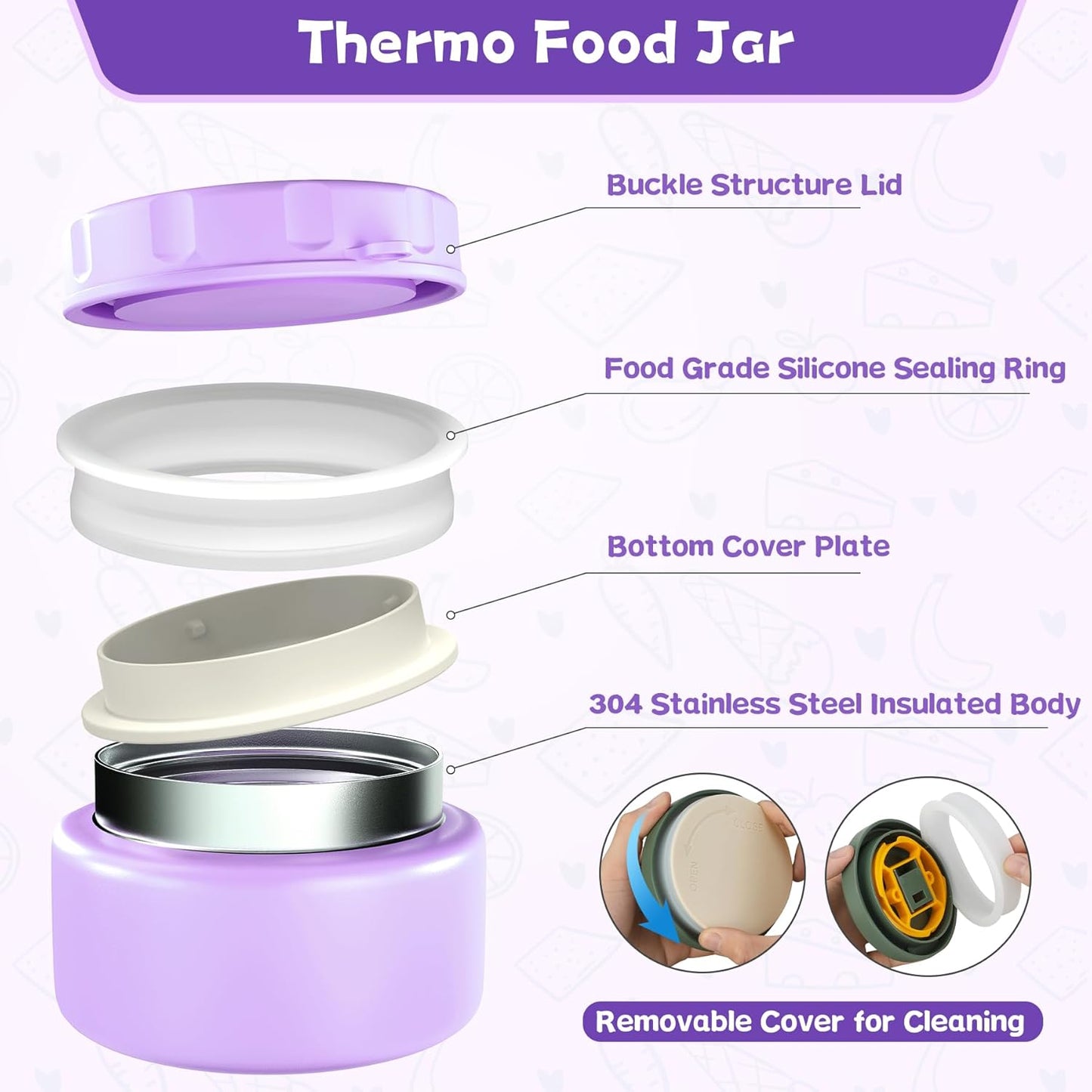 Aimsnk Kids Bento Lunch Box with 8oz Soup Thermo, Kids Leakproof Lunch Food Containers with 4 Compartment,Insulated Hot Food Jar with Lunch Bag for School, Travel (Pink)