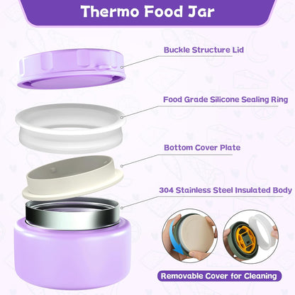 Aimsnk Kids Bento Lunch Box with 8oz Soup Thermo, Kids Leakproof Lunch Food Containers with 4 Compartment,Insulated Hot Food Jar with Lunch Bag for School, Travel (Pink)