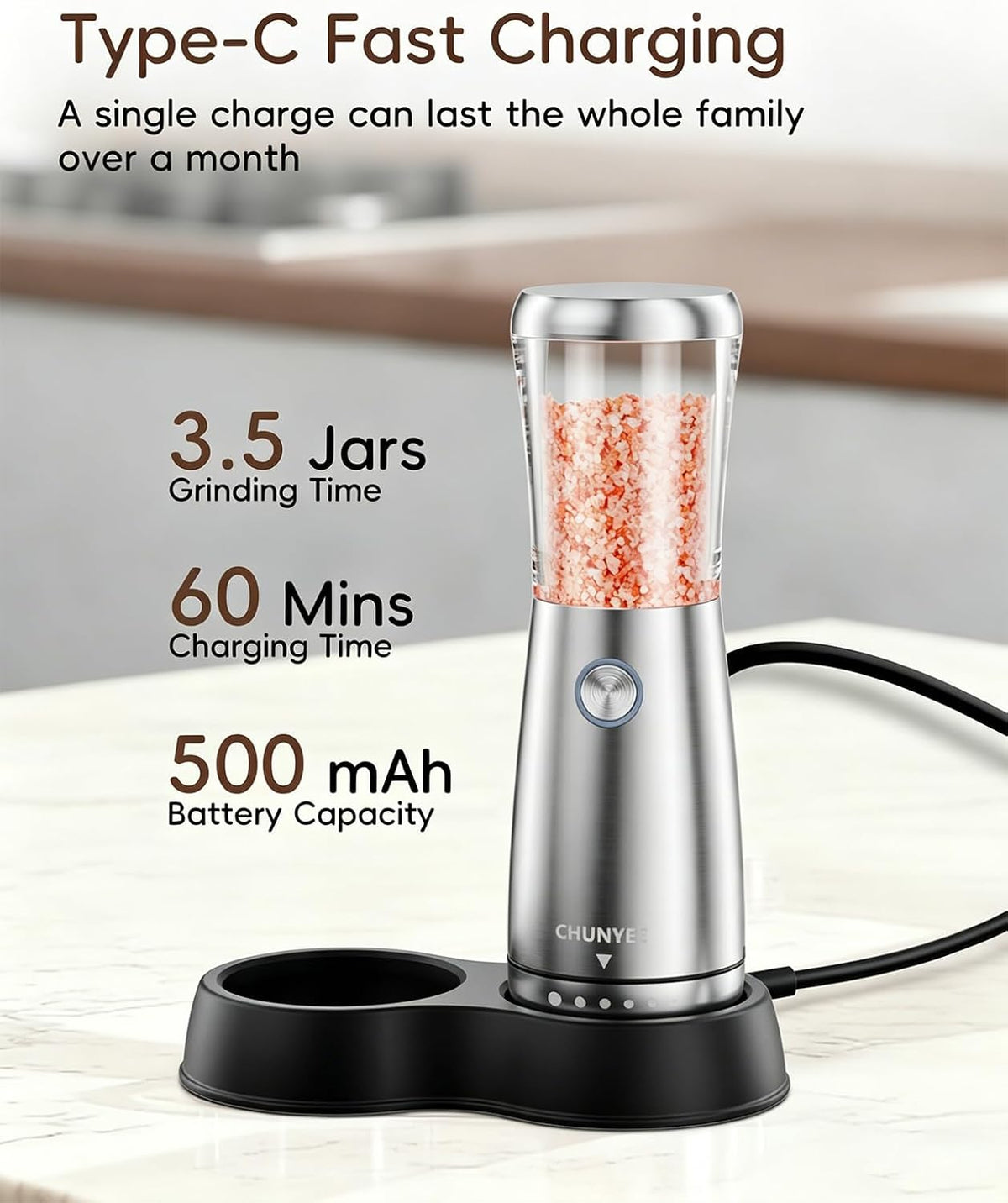 Electric Salt and Pepper Grinder Set - Automatic Stainless Steel Rechargeable Salt and Pepper Grinder Set with Storage Base, Large Capacity, LED Light & Adjustable Coarseness, Ideal Kitchen Gadget