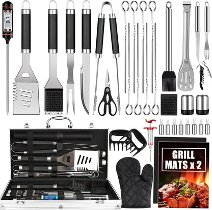 Cifaisi BBQ Grill Accessories Set, 38Pcs Stainless Steel Grill Tools Grilling Accessories with Aluminum Case, Thermometer, Grill Mats for Camping/Backyard Barbecue, Grill Set for Men Women