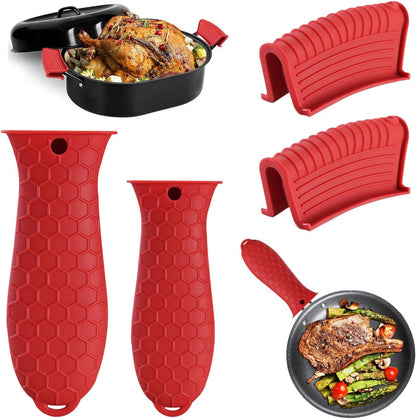 4 Pack Silicone Hot Handle Holder Cover Cast Iron Handle Cover Silicone Pot Holders Heat Resistant Assist Pan Handle Sleeve Non-Slip Pot Handle Covers for Cast Iron Skillet Metal Pan(Black)