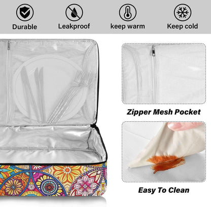 Mandala Casserole Dish Carrier, Portable Leakproof Insulated Casserole Carrier for Hot or Cold Food, Travel, Party, Picnic