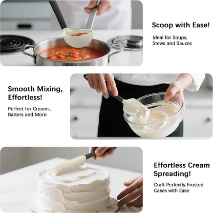 Coukre Silicone Kitchen Cooking Utensils Set, Heat Resistant, 14-Piece | Dishwasher-Safe, Food-Grade Silicone, BPA-Free, Spatulas, Spoons & Turner, Safe for Nonstick Cookware, Pure Black