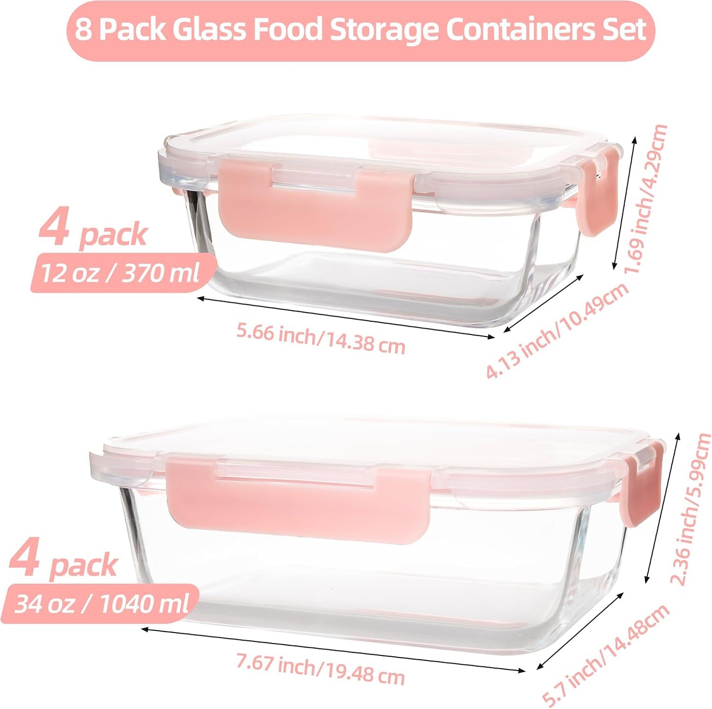 16PCS (8 Bowls + 8 Lids) High Borosilicate Glass Meal Prep Containers, Food Storage Containers with Airtight Lids, Glass Lunch Bento Boxes,Dishwasher Safe, blue