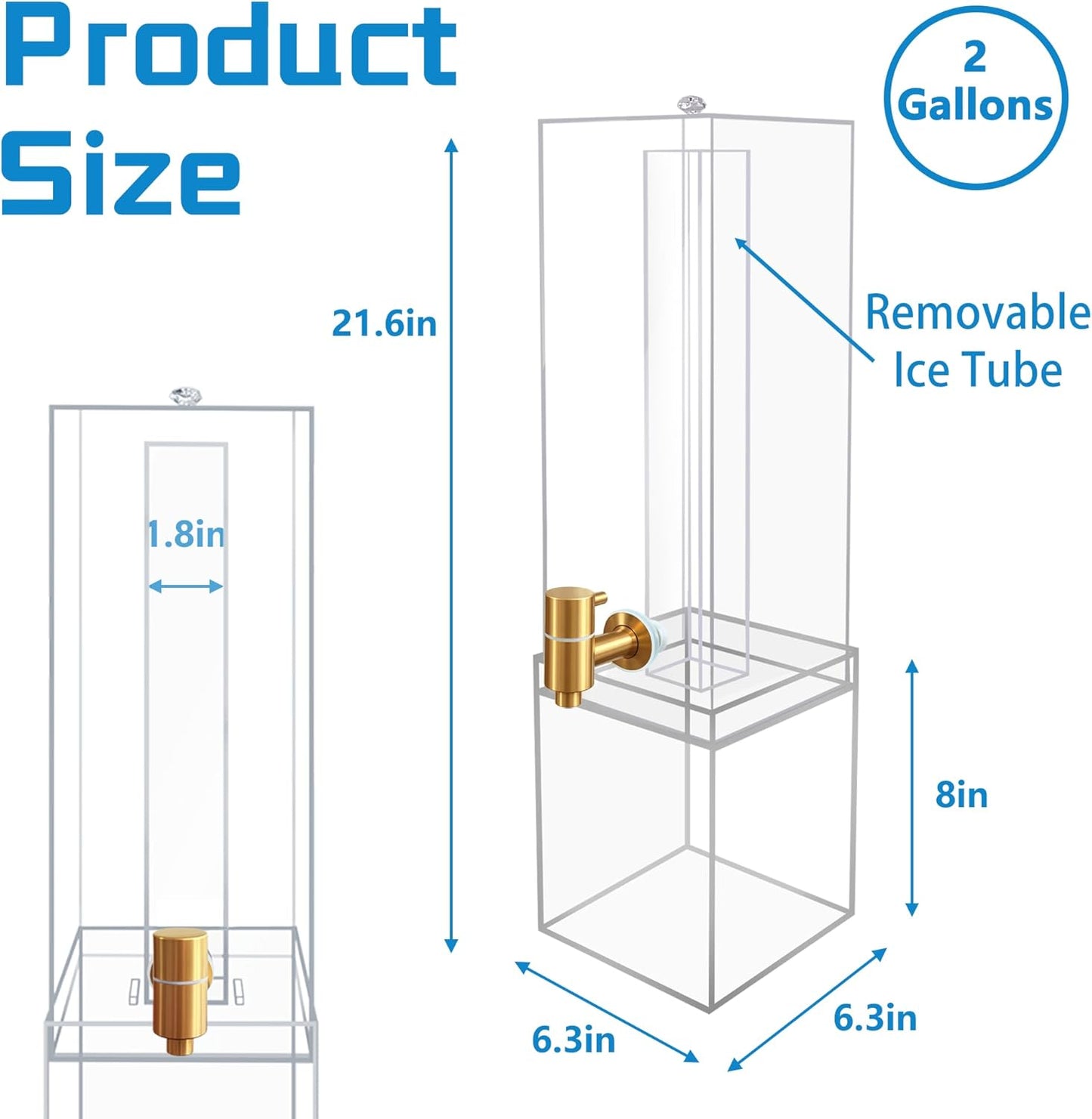 2 Gallon Large Drink Dispenser, Drink Dispenser with Acrylic Stand, Drink Dispensers for Parties with Ice Core, Beverage Dispenser with Airtight Valve for Water, Punch, Juice