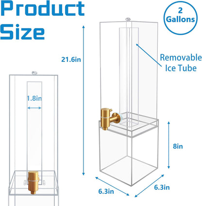 2 Gallon Large Drink Dispenser, Drink Dispenser with Acrylic Stand, Drink Dispensers for Parties with Ice Core, Beverage Dispenser with Airtight Valve for Water, Punch, Juice