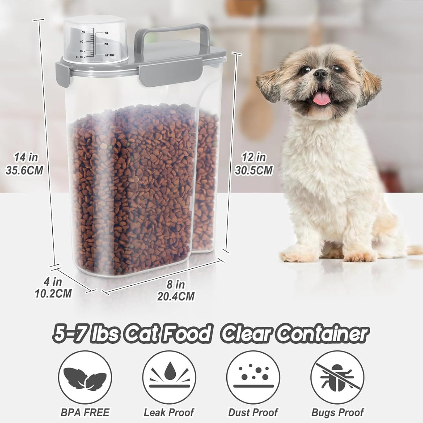 LEAWALK 5-7Lbs Dog Cat Food Storage Container with Upgraded Large Nozzle BPA-free, 4 Snap Seals Plastic Pet Food Storage Containers with Handles are Easy to Clean and Carry