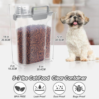 LEAWALK 5-7Lbs Dog Cat Food Storage Container with Upgraded Large Nozzle BPA-free, 4 Snap Seals Plastic Pet Food Storage Containers with Handles are Easy to Clean and Carry