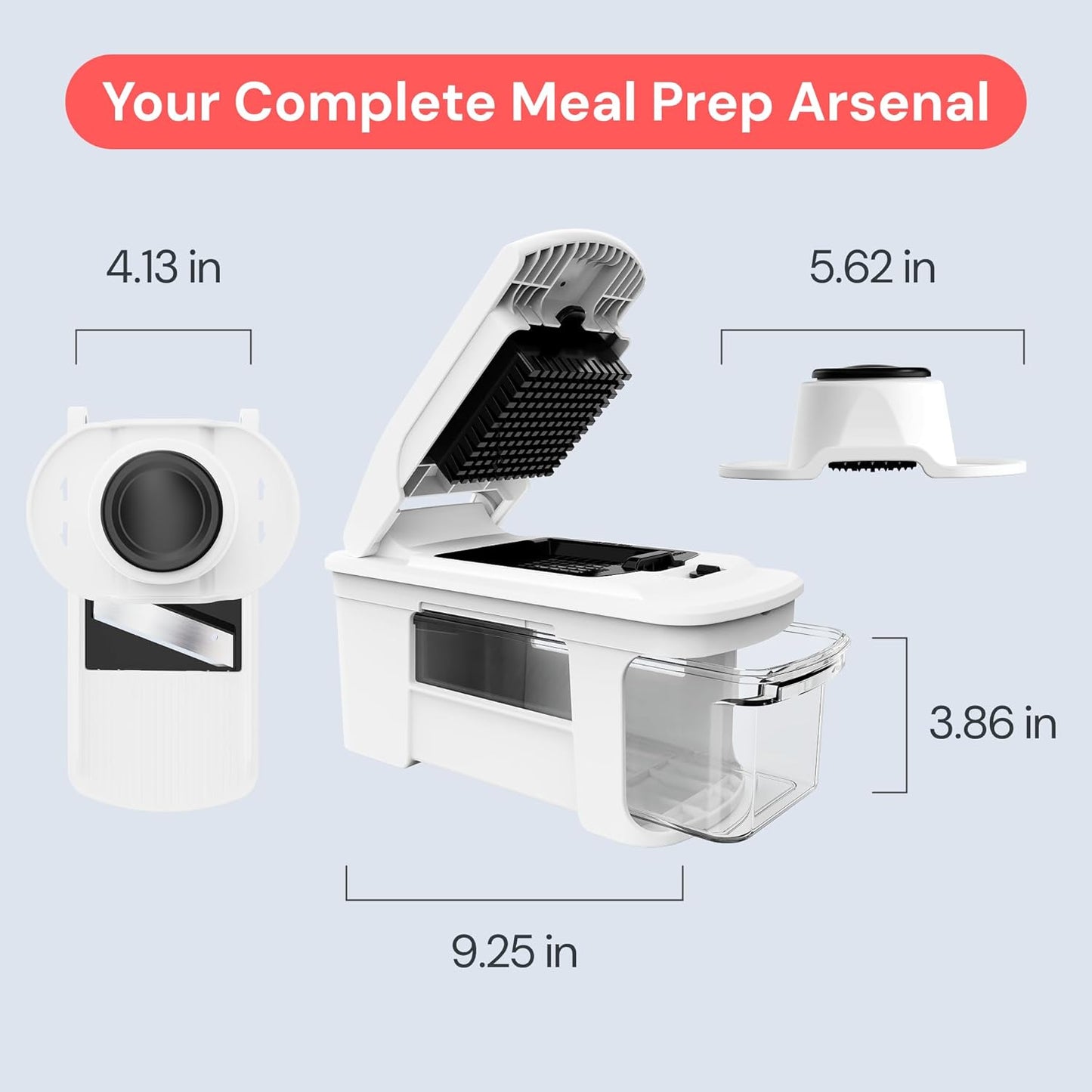 Fullstar XL Vegetable Chopper & Mandoline Slicer – Vegetable, Onion, Potato, Food, Veggie & Fruit Slicer, Dicer & Spiralizer with Pull-Out Catch Tray, Kitchen Gadgets & Gifts (6 in 1, Black/White)