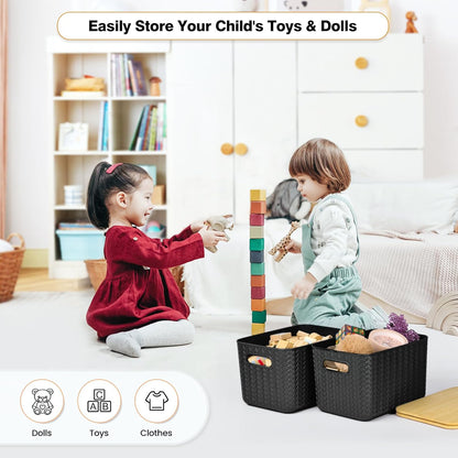 Ohmlove 4 Packs Storage Bins with Bamboo Lids - Plastic Storage Containers with Lids Stackable Storage Box：Storages Baskets for Organizing Desktop Closet Playroom Classroom Office,White