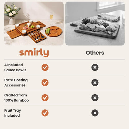 SMIRLY Charcuterie Boards Set - Large Bamboo Cheese Board Set - House Warming Gifts New Home, Wedding Gift for Couple, Bridal Shower Gift, Birthday Gifts for Women