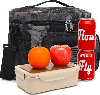 FlowFly Lunch Bag, Insulated Cooler, Thermal Lunch Box Tote with MOLLE/PALS Webbing, Adjustable Padded Shoulder Strap, for Tactical Men Women Adults and Boys Girls Kids (Cyan, Medium)