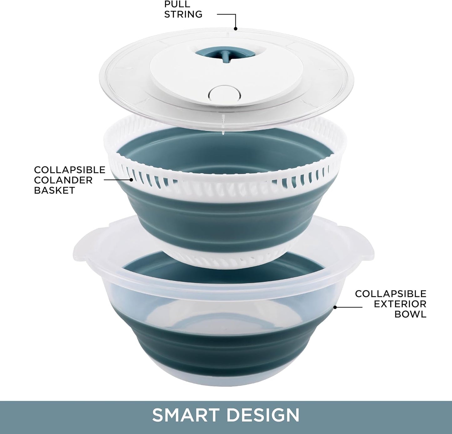 COOK WITH COLOR Collapsible Salad Spinner - 4 QT Space Saving Lettuce Dryer with Folding Collapsible Colander Great for Washing and Drying Fruit and Vegetables (Grey)