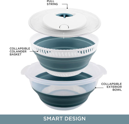 COOK WITH COLOR Collapsible Salad Spinner - 4 QT Space Saving Lettuce Dryer with Folding Collapsible Colander Great for Washing and Drying Fruit and Vegetables (Grey)