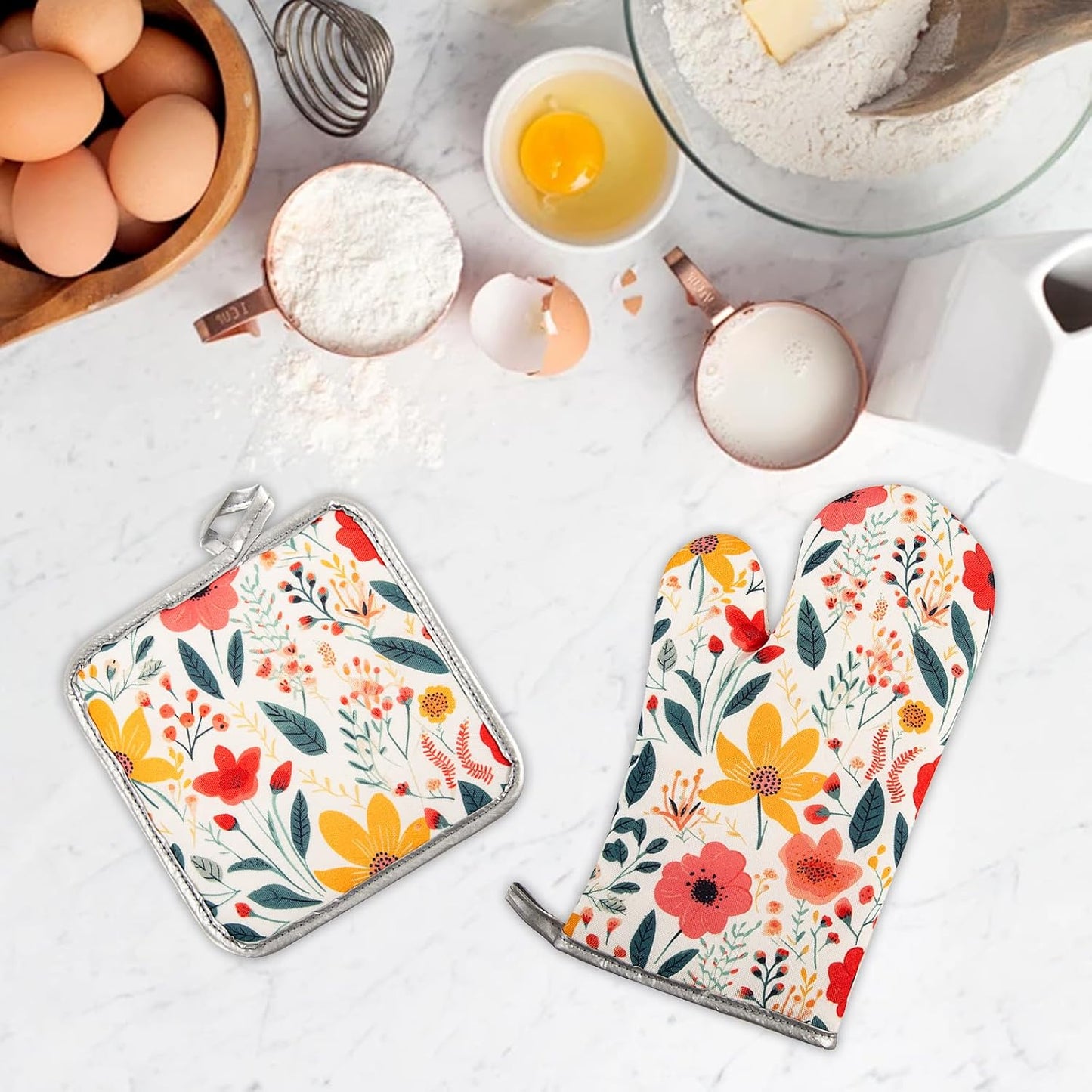 Pioneer Woman Style Insulated Casserole Carrier for Hot or Cold Food, Fits 9x13 Baking Dish,Floral Thermal Lasagna Lugger Tote with Oven Mitts and Pot Holders Set,Gift for Women, Mother's Day.3 PCS