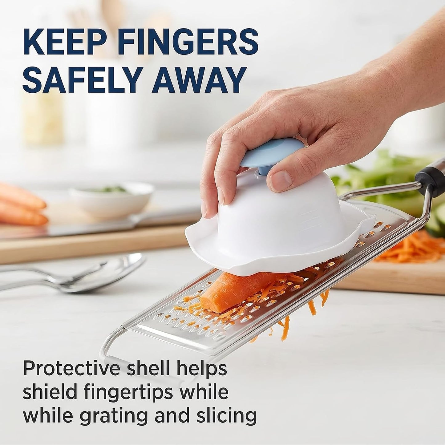 Blue Food Safety Holder for Mandolin Slicer or Grater,Finger Anti-Cut Protectors for Vegetable Grater, Food Slicer Cutter Finger Guard for Mandoline Cutting for Kitchen and Dining