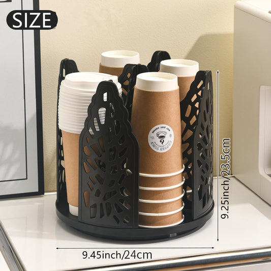 Rotating Paper Cup Dispenser Holder with 4 Compartments, Disposable Coffee Cup Storage & Lid Holder for Countertops, Kitchen, Coffee Stations (White)