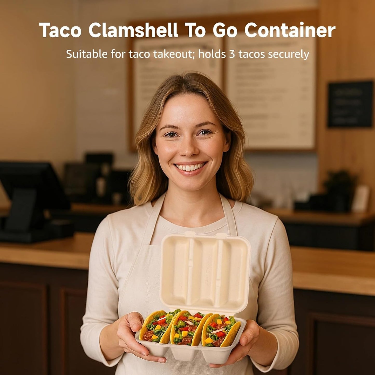 100 PCS Taco Plates Disposable with Lid 8.4 * 7.1 * 3in, 3-Slot Taco Holder, Bagasse Pulp Takeout Food Holders for Tacos, Hot Dogs, Sandwiches, Outdoor Lunch and Party Serving (100Pcs)