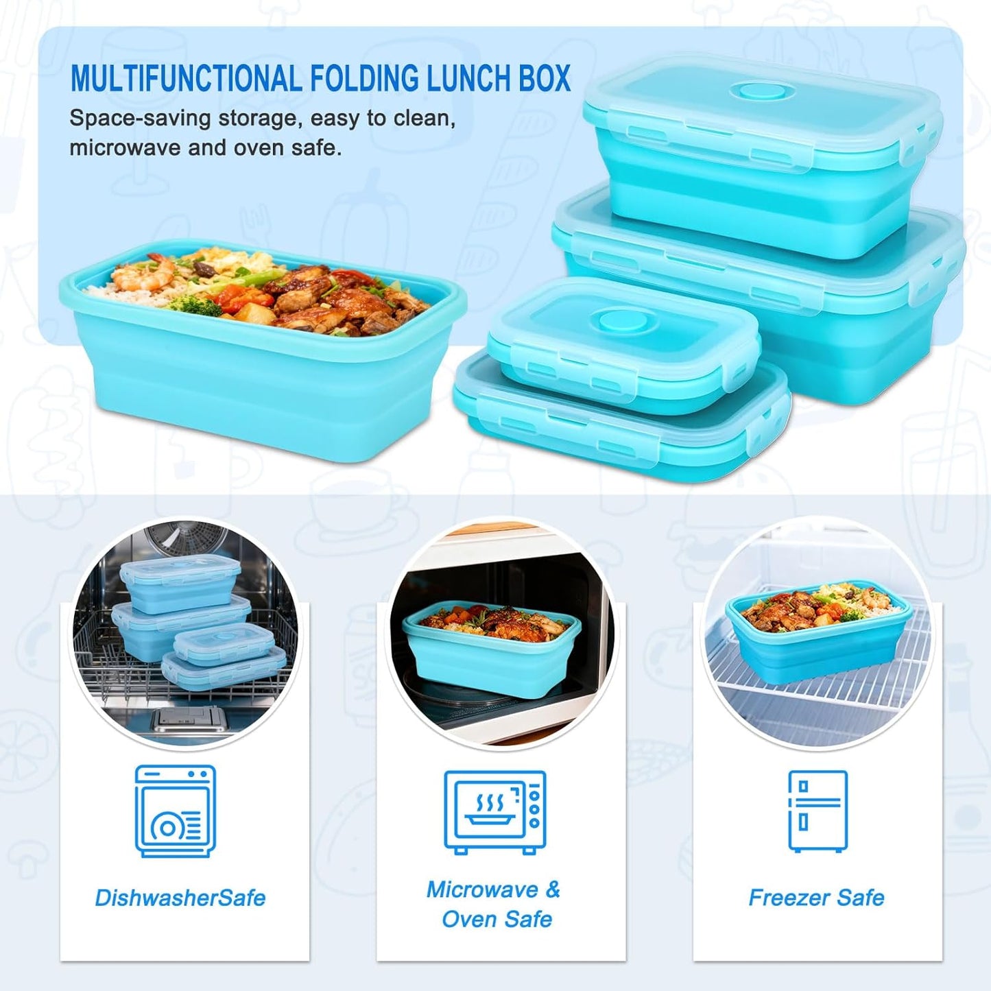 Collapsible Silicone Food Storage Containers 4 Set Airtight Leak Proof Food Containers with Lids Stackable Meal Prep for Microwave Freezer Dishwasher for Kitchen Camping Office Gray