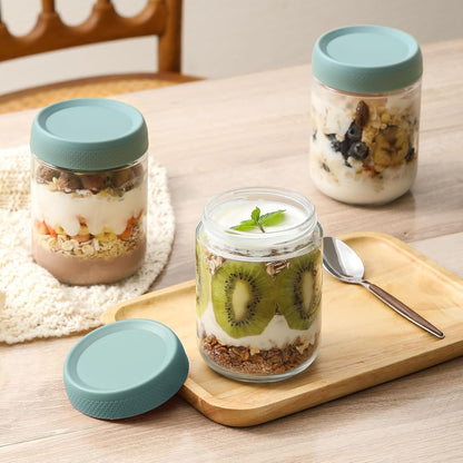 NETANY 6-pack 10oz Glass jars with Airtight Lids, Overnight Oats Containers with Lids, Wide mouth Mason Salad jars, Glass Food Storage Containers for Snacks Yogurt Spice Sugar