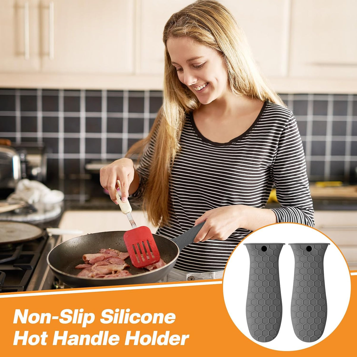 Patelai 2pcs Silicone Pan Handle Sleeve for Cast Iron Skillet, Black