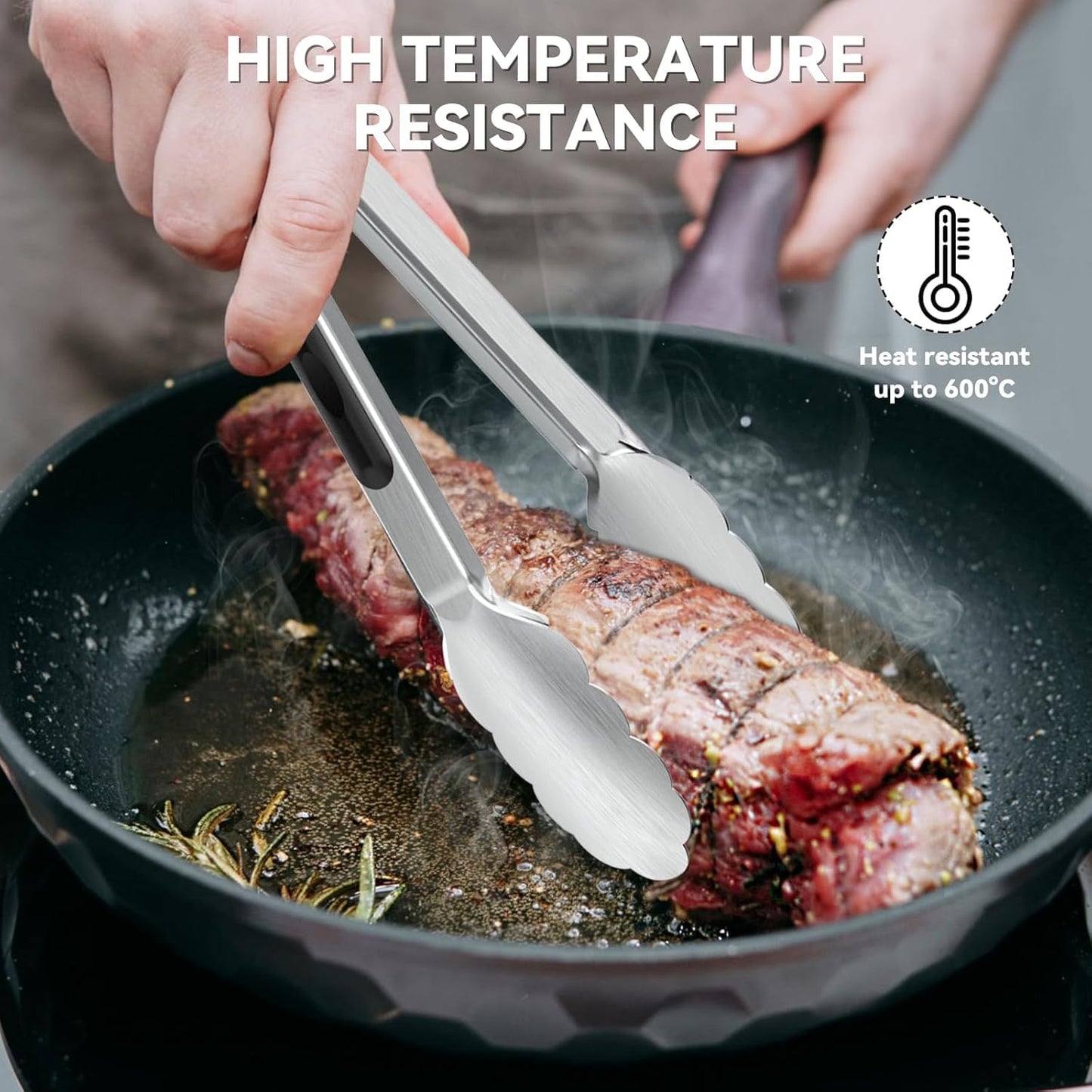 Tongs For Cooking - Heat Resistant 600 Degrees Stainless Steel Kitchen Tong,Heavy Duty Metal Locking Tongs - Perfect for Food,Salad and BBQ set of 3 (7",9" and 12") Dishwasher (Red)