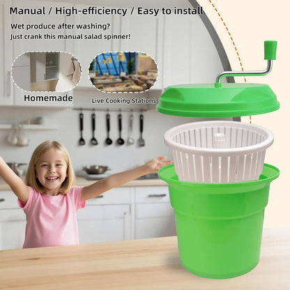 5 Gallon Salad Spinner,Large Capacity Vegetable Friuts Salad Dryer,Commercial Manual Salad Mixer for Restaurants Kitchen & Catering,Green & Orange. (Green, 5 Gallon)