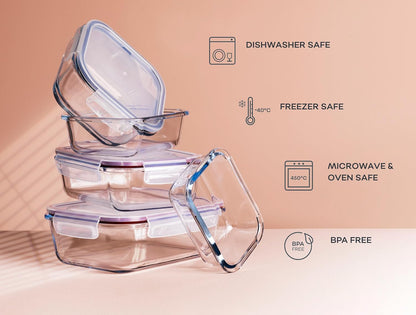Glass Food Storage Containers with Lids| 3 Pack Square Set 27oz/3.4cup | Glass Meal Prep Containers | Non-Toxic & Airtight | Glass Containers with Lids | Oven, Freezer & Dishwasher Safe