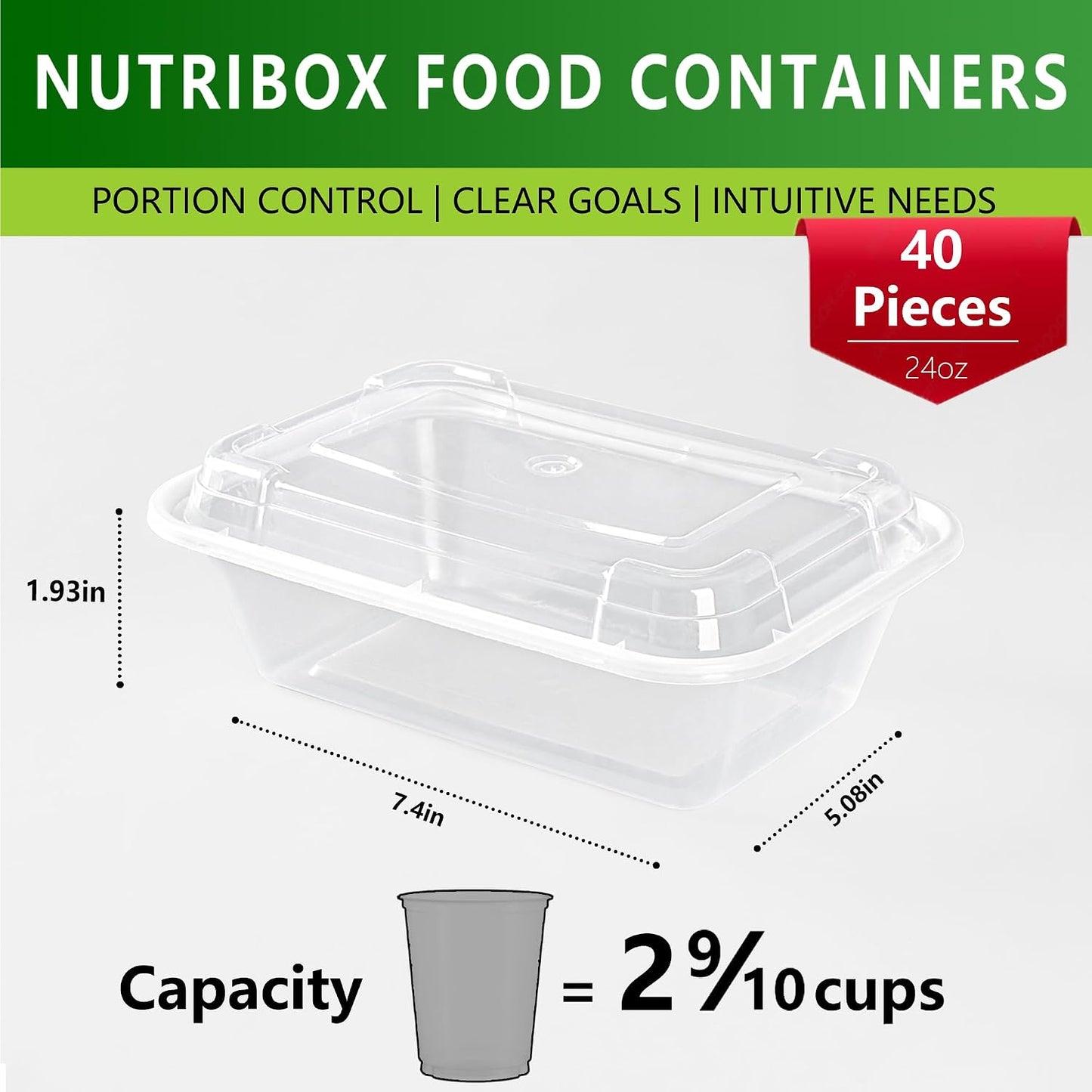 [40 Value Pack single one compartment 24 OZ Meal Prep Plastic Food Storage Containers - BPA Free Reusable Lunch Bento Box with Lids - Spill proof,Microwave, Dishwasher and Freezer Safe