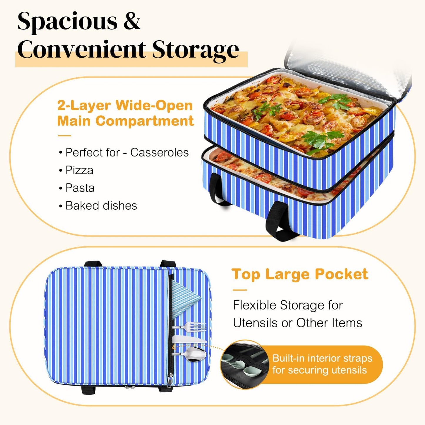 Coobiiya Insulated Casserole Carrier,Lasagna Lugger Tote Keeps Food Hot or Cold,Thermal Lunch Bag Warmer & Cooler Carrier Bag,Portable Tote Bag Fits 9" x 13" Baking Dish for Picnic and Cookout