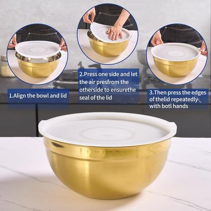 Pink Mixing Bowls with Airtight Lids, Stainless Steel Nesting Mixing Bowls Set of 7, Ideal for Baking, Prepping and Serving Food, Size 7, 3.6, 2.7, 2.1, 1.5, 1.1,0.8 QT, Stackable Design