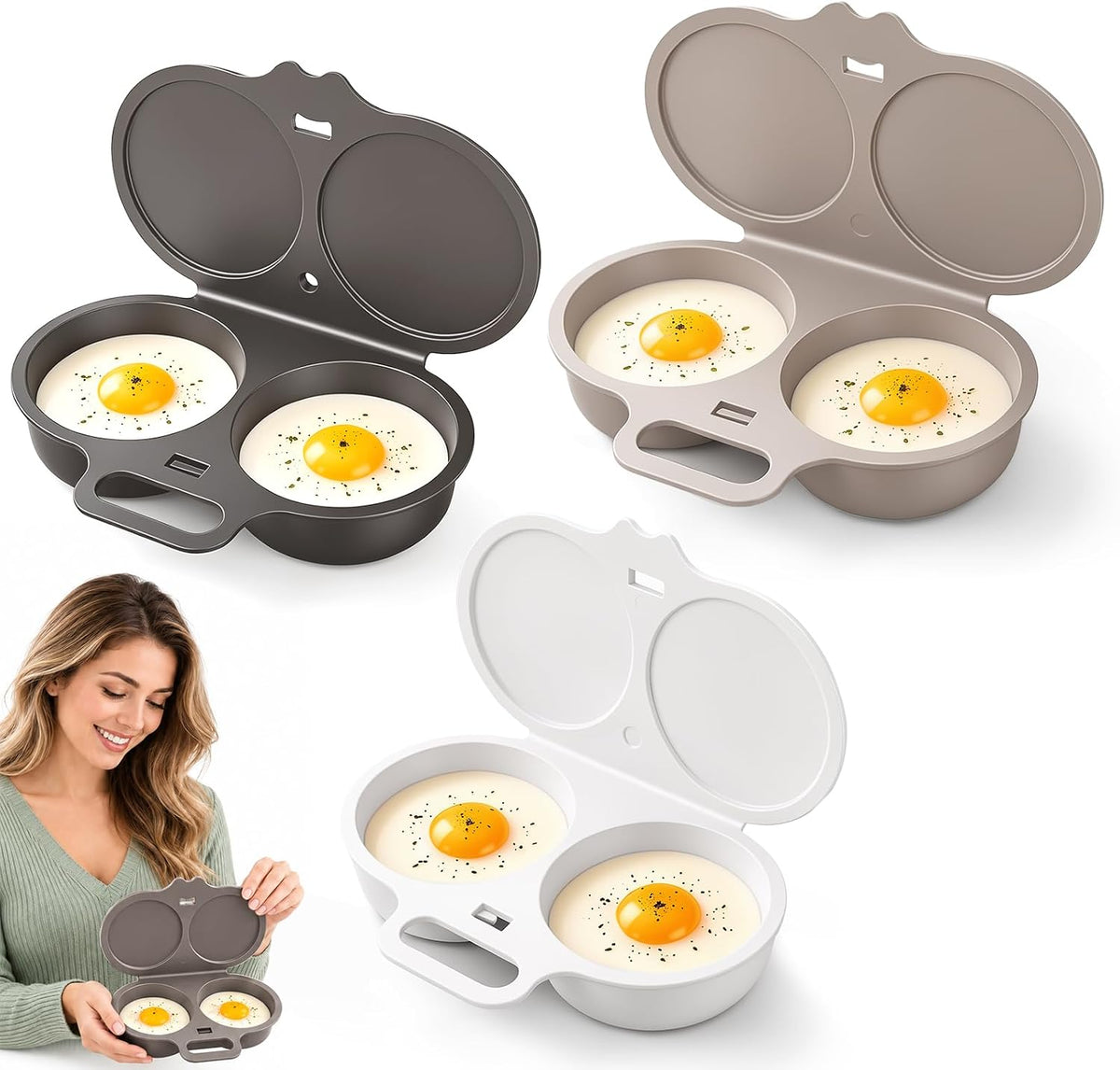 2026 Upgraded Dual Cavity Microwave Egg Poacher With Lid & Handle,Quick-Heat Microwave Egg Poacher For 2 Eggs,Quick Oil-Free Cooking, Food-Grade Pp & Versatile Kitchen Essential