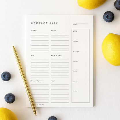 ThreeKin Collective Grocery List & Meal Planner Notepad, 6.5 x 9 Inch, 52 Tear-Off Sheets, Magnetic Back, Weekly Meal Planning & Organized Shopping List Pad