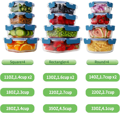 HOMBERKING 24pc Glass Food Storage Containers with Lids, Glass Meal Prep Containers, Airtight Bento Boxes, BPA Free & Leak Proof, Pantry Kitchen Storage(12 lids & 12 Containers) - Purple