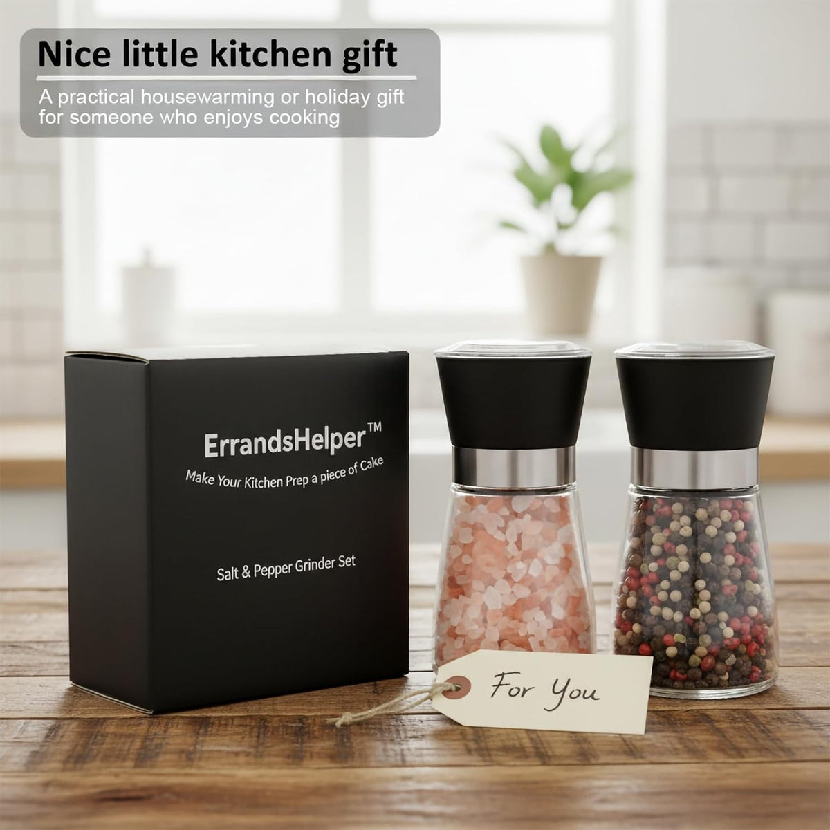 Salt and Pepper Grinder Set, 5.1 oz Refillable Glass Salt and Pepper Mills with Adjustable Ceramic Grinder, Manual Spice Grinder for Kitchen, Cooking and Dining Table (2.5" נ5.1")