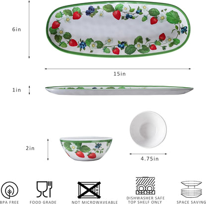 LEHAHA Coastal Chip and Dip Serving platter Set, Set of 3, Melamine Bowl and Tray Gift Set,Serving Dishes for Entertaining, Small Serving Bowls for Side Dishes, Salsa, Appetizers, Condiments.