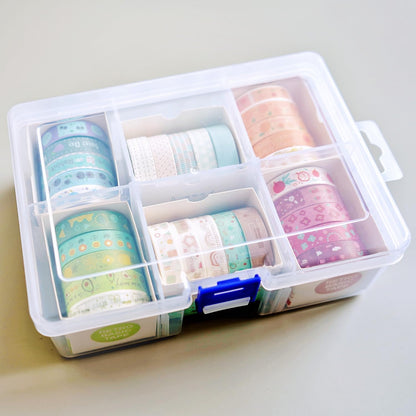 Washi Tape Storage Box, 6-Compartment Grid Slot Plastic Storage Box Jewelry Bead Tool for Washi Tape, Art Supplies and Sticker Container Organizer Case