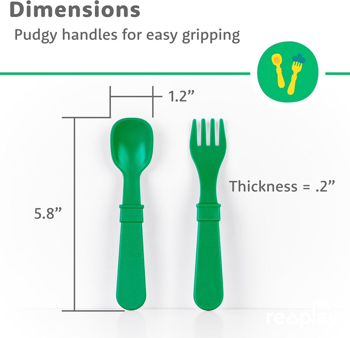 Re-Play Toddler Forks and Spoons Set - 6x6 Utensils Set for Kids - Dishwasher and Microwave Safe - Made in USA - Set of 12-5.8" x 1.2" x 0.2" - Sorbet