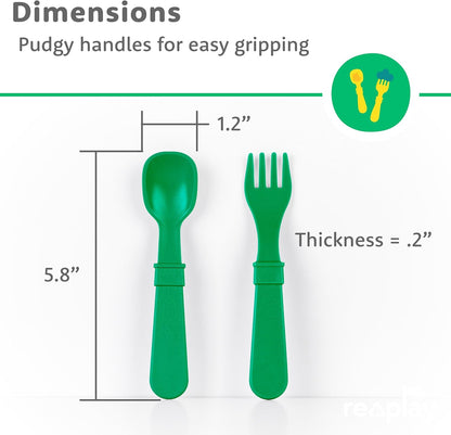 Re-Play Toddler Forks and Spoons Set - 6x6 Utensils Set for Kids - Dishwasher and Microwave Safe - Made in USA - Set of 12-5.8" x 1.2" x 0.2" - Sorbet