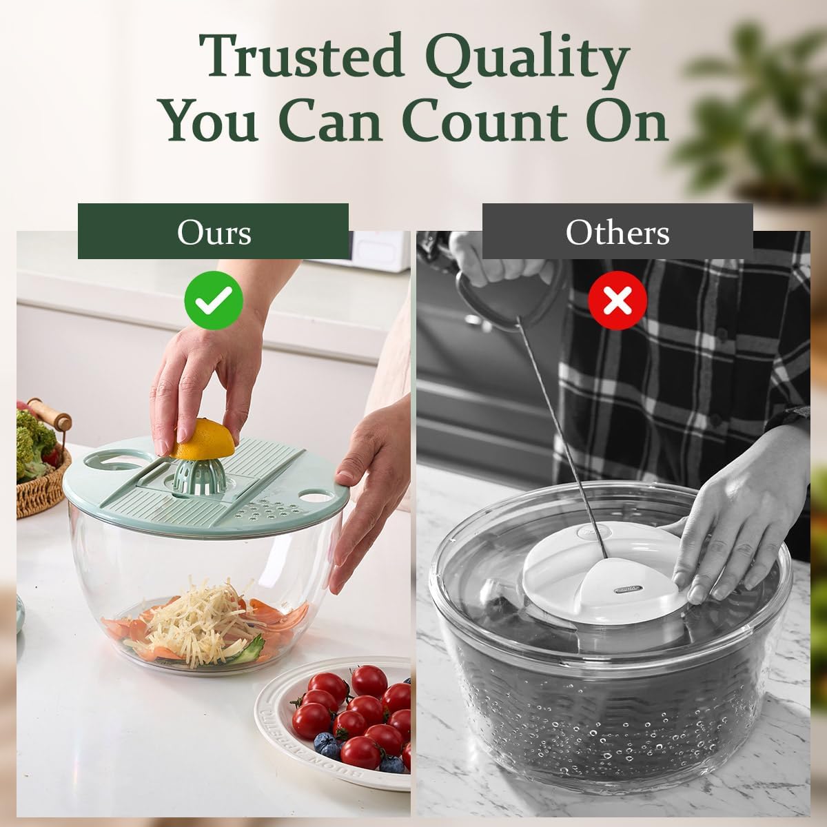 Salad Spinner & Vegetable Cutter, 2-in-1 Drain Bowl & Lettuce Spinner