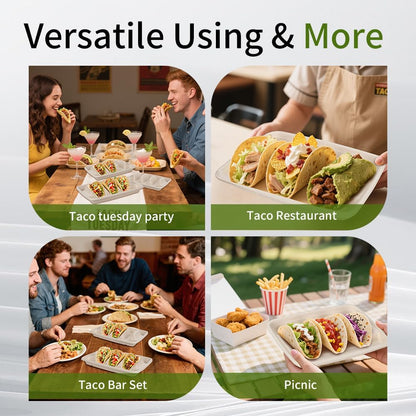110 Pack Disposable Taco Holders,Taco Plates Disposable with 3 Dividers for Taco Tuesday Decorations and Party Taco Bar Serving Set