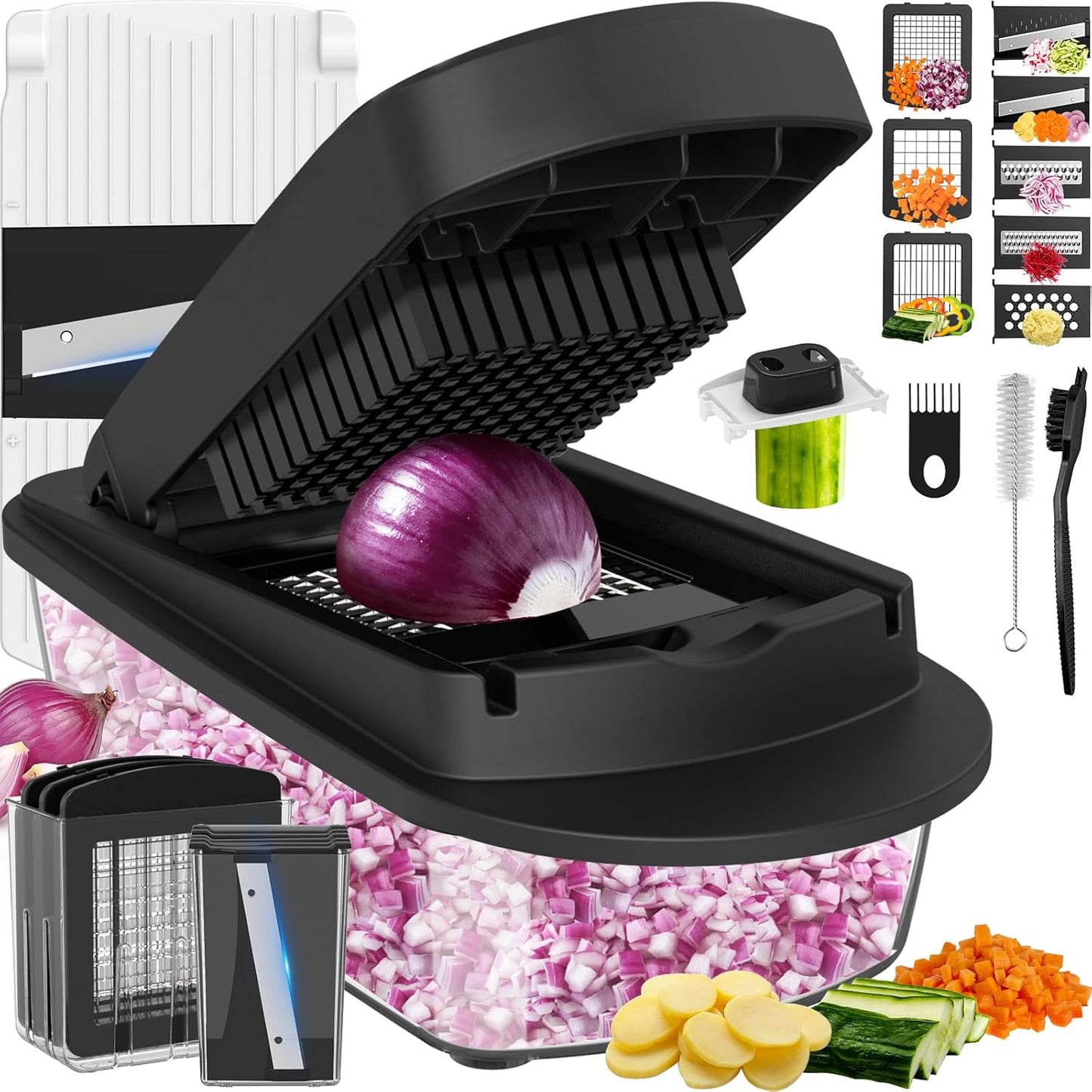 8 Blade All-in-1 Vegetable Chopper Mandoline Slicer with Container, Food Chopper, Onion Chopper, Veggie Cutter for Salad, Kitchen Gadgets Accessories Essentials, White