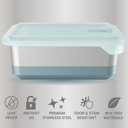 Bentgo MicroSteel Heat & Eat Container – Microwave-Safe, Leak-Proof & Airtight, Easy-to-Clean Lightweight Stainless Steel Reusable Food Storage with Silicone Lid (Snack Size; 2-Cup Capacity; Rose)